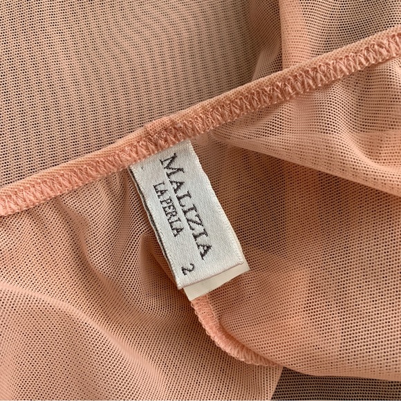 LA PERLA Peach Mesh & Lace Slip Negligee Chemise - Picture 5 of 11